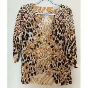 Chico's Multicolor Animal Print Geometric Tunic Blouse 100% Polyester Size 1